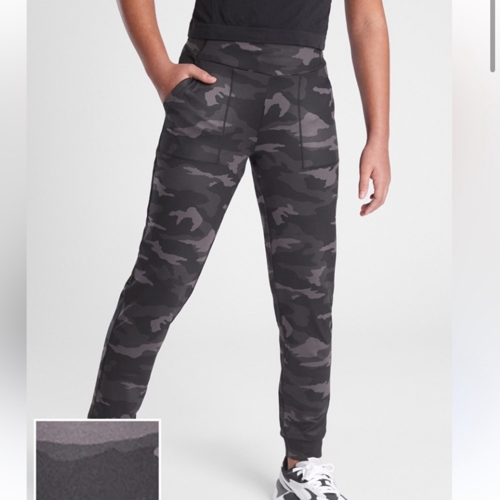 Two pair Athleta Girl Camo Printed Powervita Jogger Black Gray size XL / 14